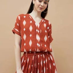 Colour Me By Melange Rust Cotton Regular Fit Printed Top-picture-26