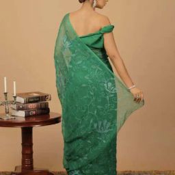 Geroo Jaipur Green Handcrafted Sequins Jaal Chiffon Saree image 2