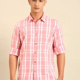 Cavallo by Linen Club Pink Linen Slim Fit Casual Shirt-image-54