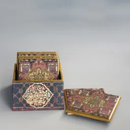 Karo Tapi Printed Multicolor Wood Coasters - Set of 6 image 1
