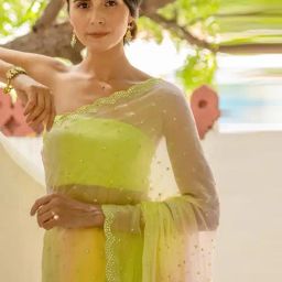 Geroo Jaipur Multicolor Hand Embroidered Mirror Work Chiffon Saree image 4