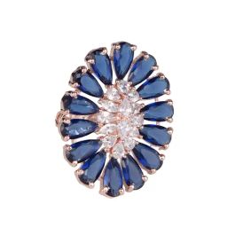 Saraf RS Jewellery Sapphire and AD encrusted Floral Ring Blue Diamond Handcrafted Adjustable-11