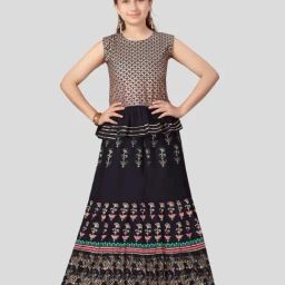 Aarika Kids Golden & Navy Cotton Printed Lehenga Cholis-image-71