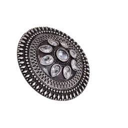 Saraf RS Jewellery Silver Plated White Stone Studded Antique Finger Ring-74