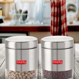 HAZEL Silver Stainless Steel Kitchen Storage Jars (1200 ml) - Set of 2-image-78
