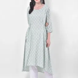 Span Grey & Green Cotton Printed A Line Kurta-image-60