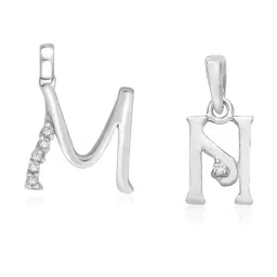 Taraash 92.5 Sterling Silver 'M' & 'N' Initial Letter Couple Pendants-image-11