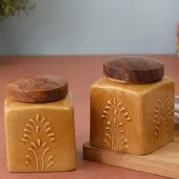 VarEesha Mustard Ceramic Square Jars - Set of 2-45