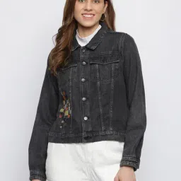 Tales & Stories Black Embroidered Denim Jacket-image-59