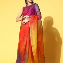Blissta Red & Green Tie & Dye Saree With Unstitched Blouse-picture-22