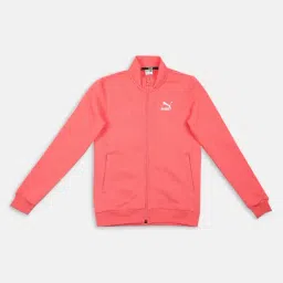 Puma Kids Salmon Pink Cotton Logo Full Sleeves Jacket-image-59