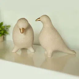 Ellementry Off-White Ecomix Thinking Dove Showpiece - Set of 2-25