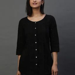 Aurelia Black Regular Fit Floral Kurti-image-54