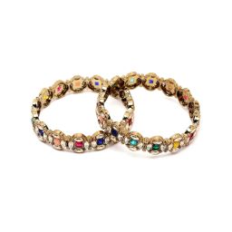Karatcart Antique Gold-Plated Multicolor Kundan Studded Bangles for Women - Set of 2 image 4