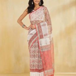 Fabindia White Regular Fit Printed Sarees-picture-37