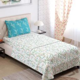 Layers Ivy Floral Teal Garden 125 GSM Microfibre Single Bed Sheet with 1 Pillow Cover-image-54