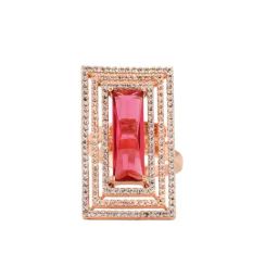 Saraf RS Jewellery Rose Gold Plated Pink Ruby Studded Solitaire Adjustable Cocktail Finger Ring-12