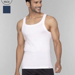 XYXX Polar White & Midnight Blue Cotton Regular Fit Vests - Pack Of 2-picture-6