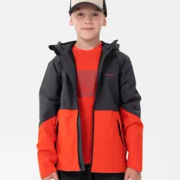 Quechua By Decathlon Boys Grey & Red Waterproof Hiking Jacket-image-16