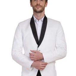 TAHVO White & Black Cotton Slim Fit Two Piece Suit-image-86