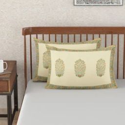 Fabindia Teal Cotton 116 TC Pillow Covers - Set of 2-image-20