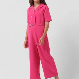 VERO MODA GIRL Pink Solid Jumpsuit with Belt-image-2