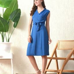 DECKEDUP Blue Solid Sleeveless Dress-image-26