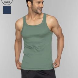 XYXX Olive Green & Midnight Blue Cotton Regular Fit Vests - Pack Of 2-picture-8