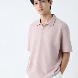 ETA by Westside Light Pink Self Relaxed-Fit Cotton-Blend Polo T-Shirt-picture-21