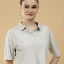 Mast & Harbour Women Oversized Polo Collar Abzorb Crop T-shirt-image-93