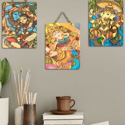 ArtVibes Blue & Beige 3 Pieces Printed Wooden Wall Hanging Decors-image-63