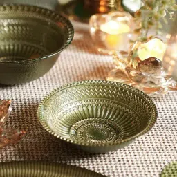 Pure Home and Living Set of 2 Green Ribbed Side Bowls-image-1