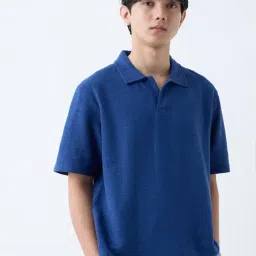 ETA by Westside Indigo Self Relaxed-Fit Cotton-Blend Polo T-Shirt-picture-22