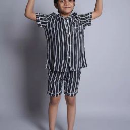 Biglilpeople Unisex Black & White Striped Shirt with Shorts-image-32