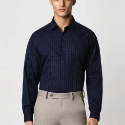 Van Heusen Navy Regular Fit Checks Shirt-picture-36