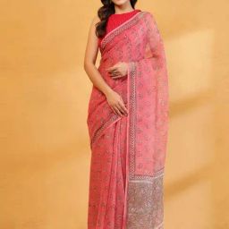Fabindia Pink Regular Fit Printed Sarees-picture-34