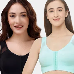 Soie Black & Aqua Full Coverage Non-Wired Front Open Bra - Pack of 2 image 1