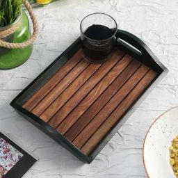 VarEesha Brown & Black Sheesham Wood Rectangular Tray-10