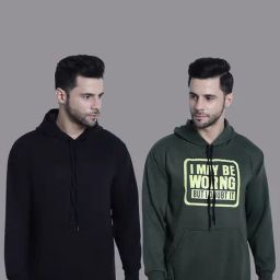Vimal Jonney Black & Olive Regular Fit Printed Hooded Sweatshirt - Pack of 2-image-130