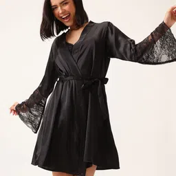 Clovia Satin Nightdress With Robe-image-27