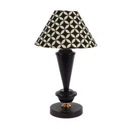 Tucasa TC-50 17 Inch Geometric Black & White Print Table Lamp with Metal Base-0