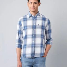 U.S. Polo Assn. Denim Co. Blue Cotton Regular Fit Checks Casual Shirt-image-50