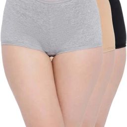 Clovia Black & Beige Cotton Boyshorts Panties - Pack Of 3-image-92