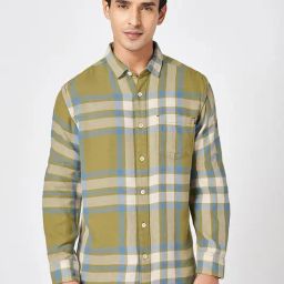 Urban Ranger By Pantaloons Green Cotton Slim Fit Checks Shirt-image-44