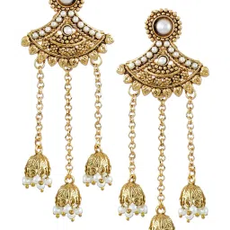 Zaveri Pearls Yellow & White Alloy Jhumki Drop Earrings image 1