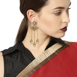 Zaveri Pearls Yellow & White Alloy Jhumki Drop Earrings image 2