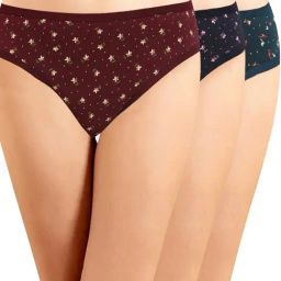 IN CARE Navy & Maroon Cotton Printed Bikini Panties - Pack Of 3-image-27