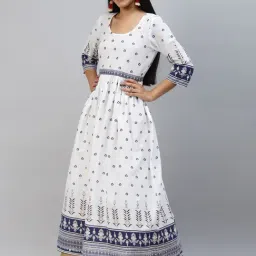 Poshak Hub White & Blue Cotton Printed Anarkali Kurta-image-33