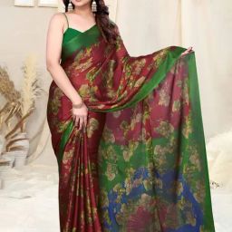 MIRCHI FASHION Maroon & Green Printed Saree With Unstitched Blouse-picture-18