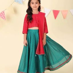 Fabindia Girls Red Printed Lehenga Set-image-43
